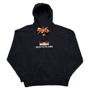 Vintage Deutschland Hoodie Mens L Black German Flag Soccer Pullover Sweatshirt